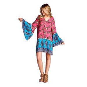 Velzera Paisley Bell Sleeve Dress, Pink